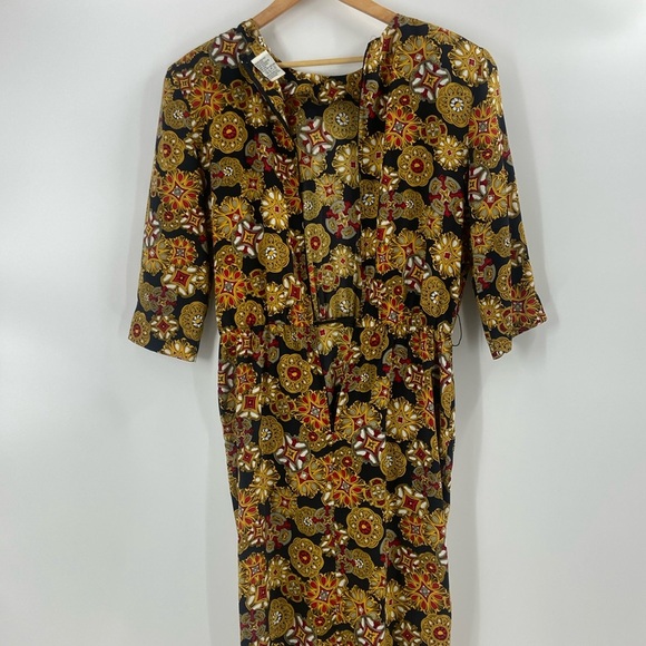 Ms Chaus Vintage statement print midi dress career faux wrap asymmetrical - Picture 10 of 16